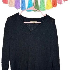 Tommy Bahama Black Knitted 3/4 Sleeve Pull On V-Neck Sweater Size Medium